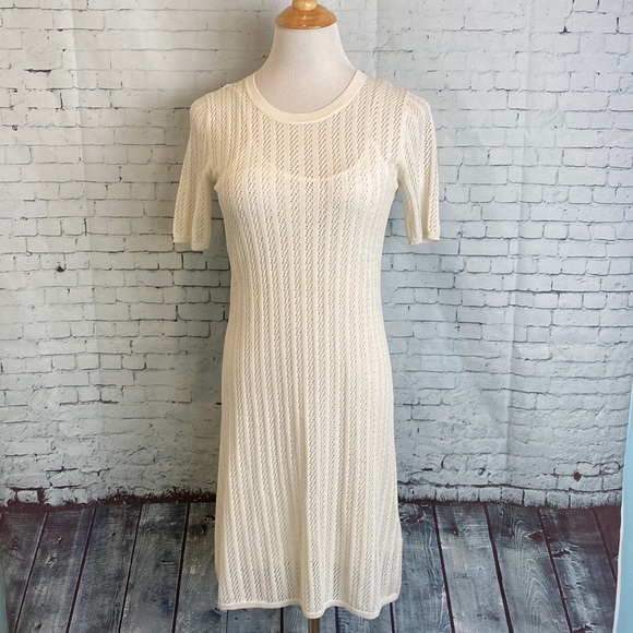 A.L.C. Soft Knit Open Knit Dress Cream White Sz S Designer Bride Bridal Vacation - Picture 1 of 16